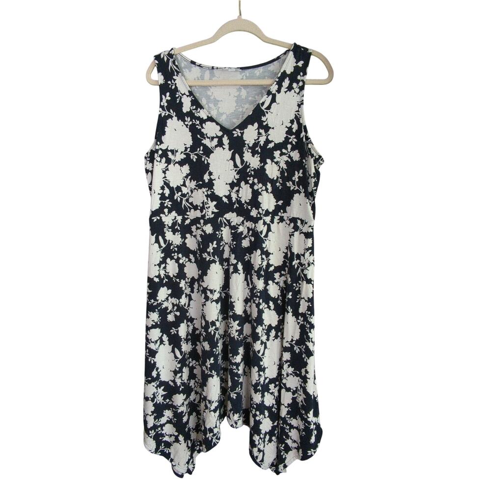 J Jill Sun Dress Womens L White Black Floral‎ Knit Sleeveless